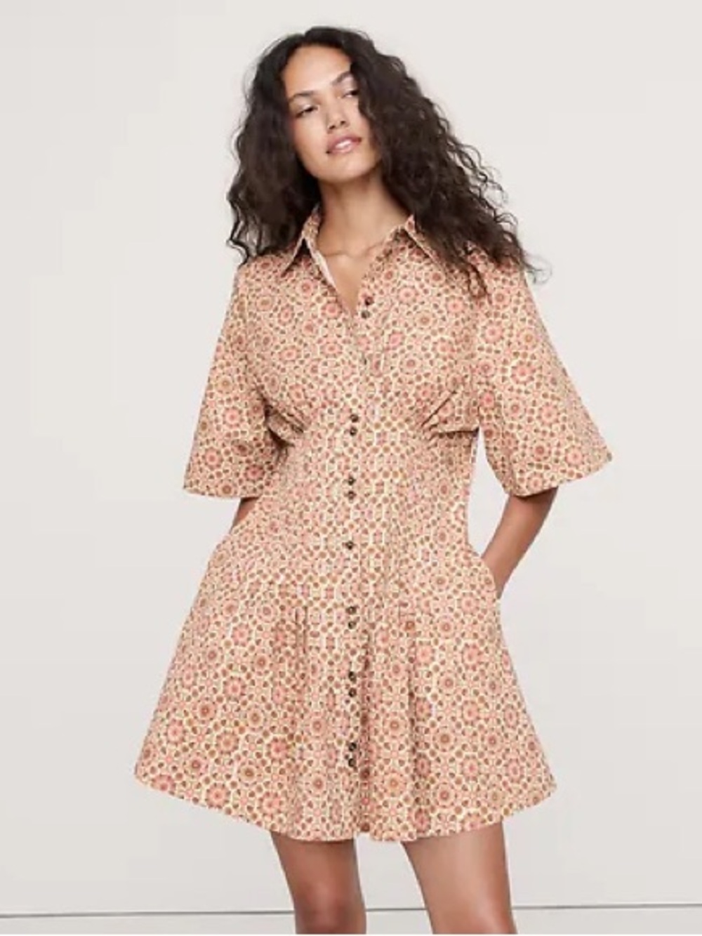 Banana Republic Stretch-Cotton Pleated Midi Shirt Dress